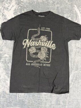 Persaya Nashville Graphic T-Shirt Black Snake & Roses Design  M